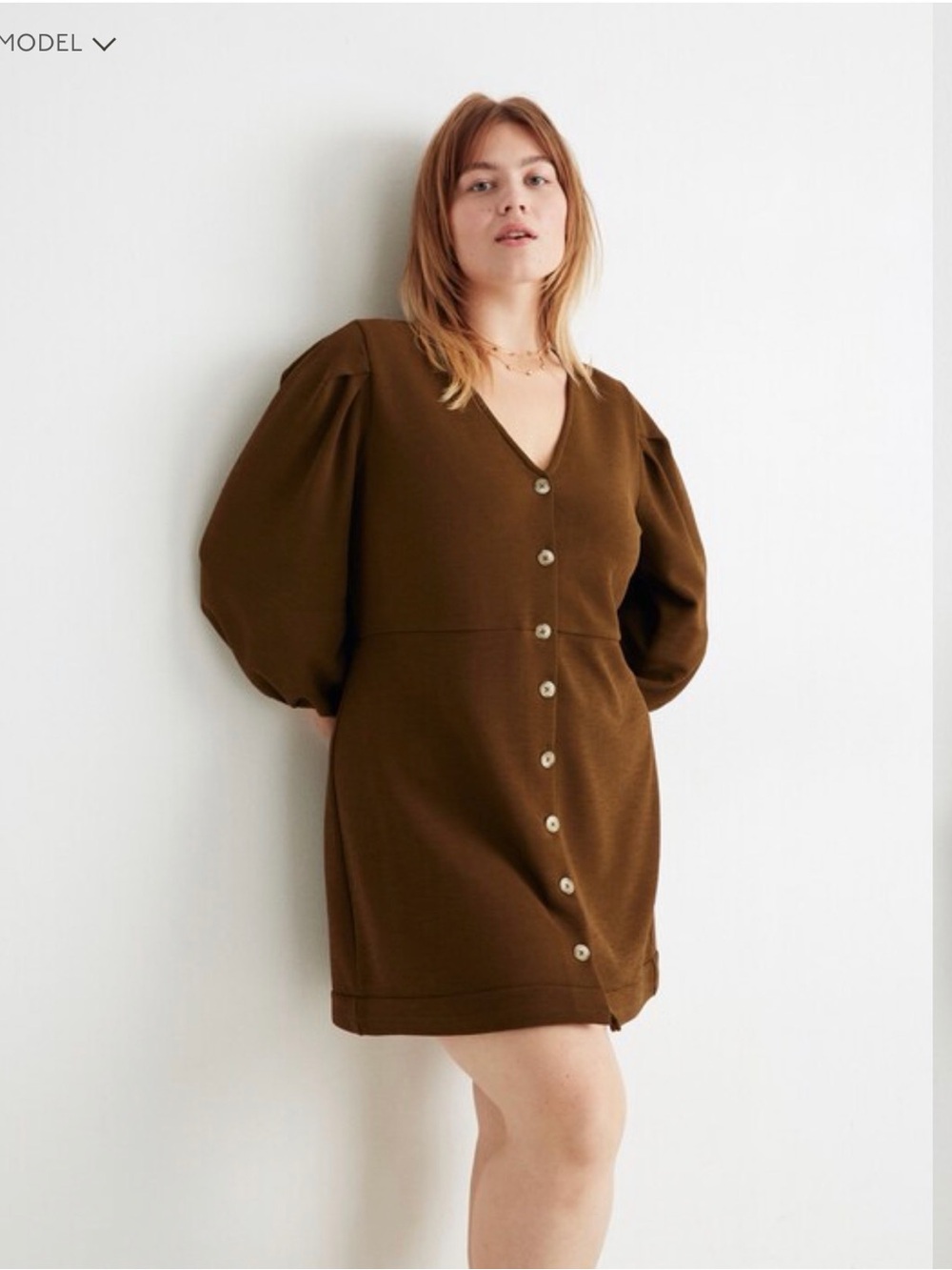 Texture & Thread Crepe Balloon-Sleeve Dress